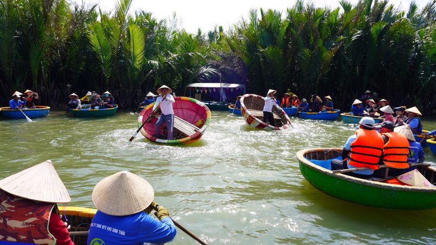 Basket Boat at Coconut Village, Kitchen Show and Big Lunch - Coconut basket boats at Hoi An’s coconut-water fields