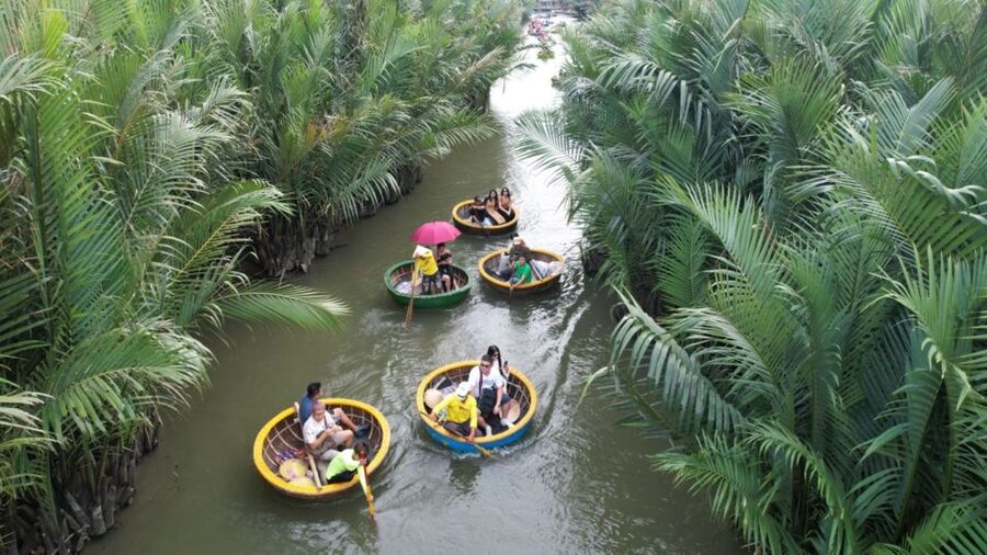 BUFFALO RIDING -BASKET BOAT & BIKE TOUR-HOI AN - Bamboo basket boats in coconut and nipa palm jungle