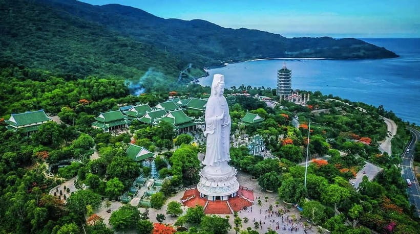 DaNang/HA: Lady Buddha, Marble Mountain & Am Phu Caves Tour - Linh Ung Pagoda on Son Tra Peninsula: the opening photo stop