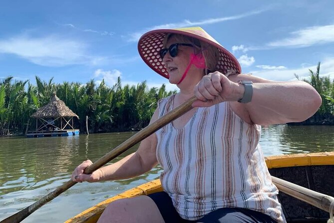 Hoi An Countryside Tour with Bamboo Basket Boat Rowing , Buffalo Ride, Farming - Bay Mau coconut forest basket boat: crab fishing and net skills