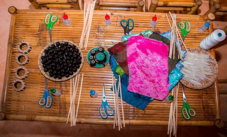 Hoi An: Vietnamese Foldable Lantern Making Class - The Hands-On Part: Bending Bamboo Stakes and Threading Wire