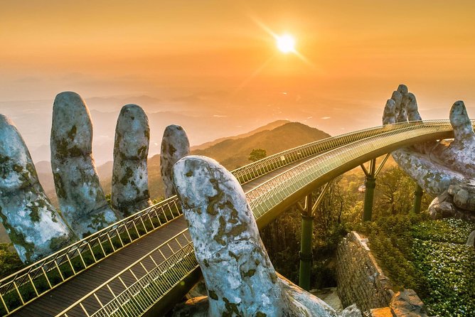 Hue to Hoi An via Golden Bridge & Marble Mountain (or Vice Versa) - Golden Bridge at Ba Na Hills: cable ride, hand sculptures, and crowding